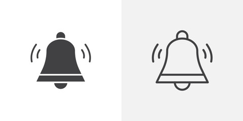 Bell ring icons vectors illustrations in black fill and liner versions