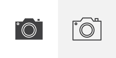 Camera icons vectors illustrations in black fill and liner versions