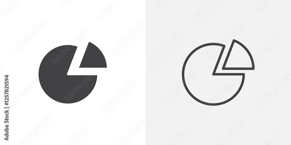 Poster chart pie icons vectors illustrations in black fill and liner versions