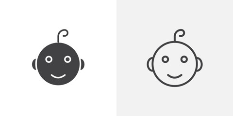 Child head icons vectors illustrations in black fill and liner versions