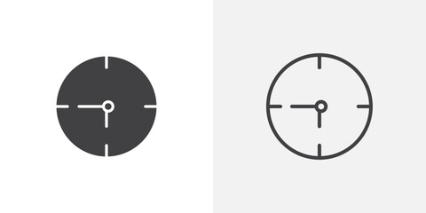 Clock icons vectors illustrations in black fill and liner versions