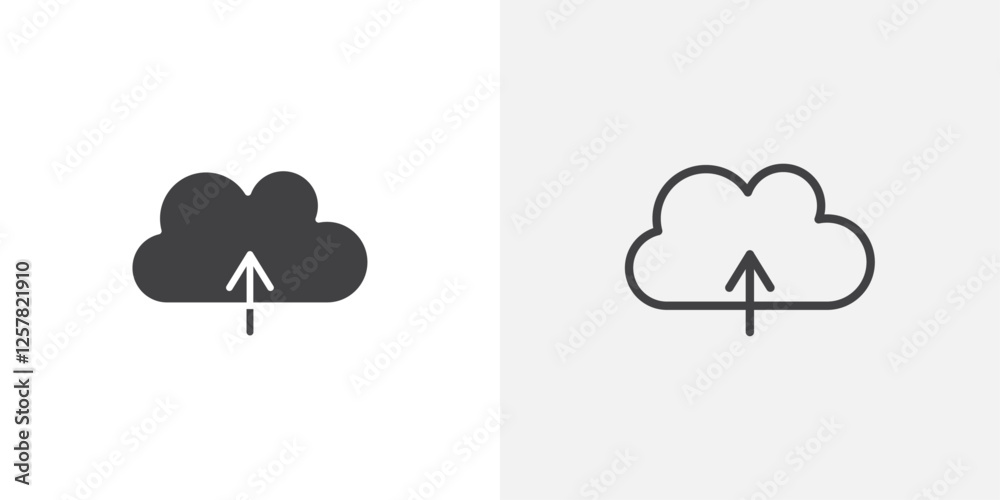 Poster cloud upload icons vectors illustrations in black fill and liner versions