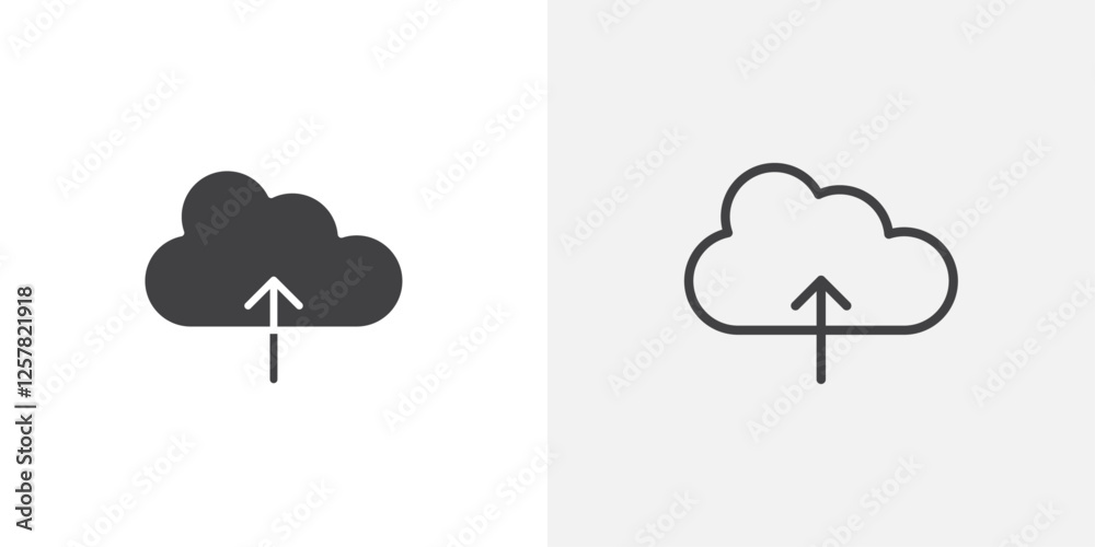 Aufkleber cloud upload icons vectors illustrations in black fill and liner versions