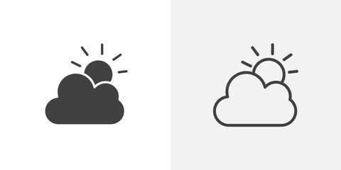 Cloud sun icons vectors illustrations in black fill and liner versions
