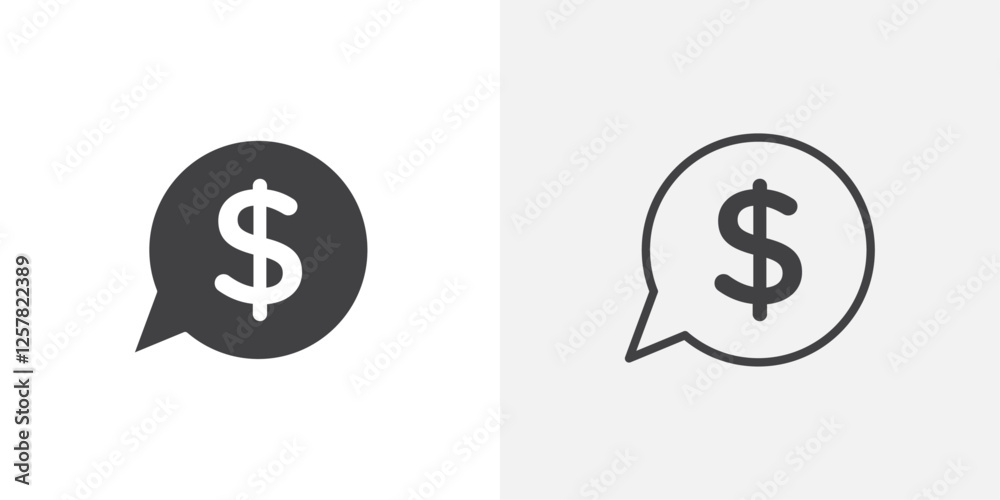 Poster comment dollar icons vectors illustrations in black fill and liner versions