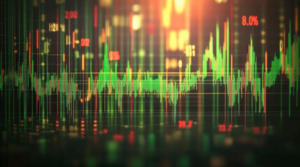 Dynamic stock market graph visualizes financial data trends, displaying fluctuating numbers and charts essential for investment analysis insight.