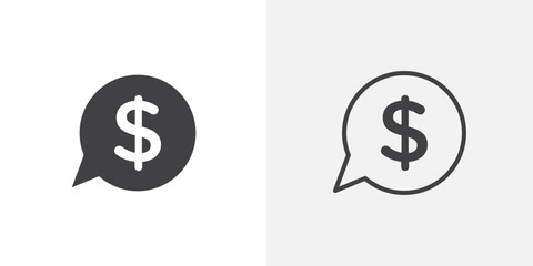 Comment dollar icons vectors illustrations in black fill and liner versions