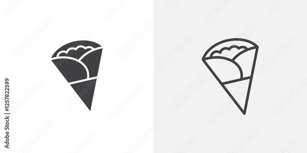 Poster crepe icons vectors illustrations in black fill and liner versions