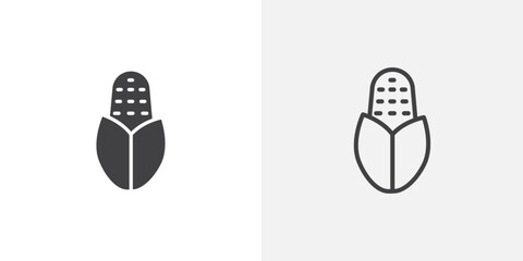 Corn icons vectors illustrations in black fill and liner versions