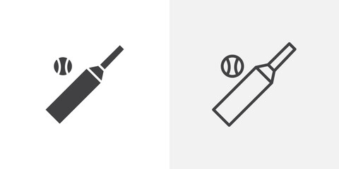 Cricket icons vectors illustrations in black fill and liner versions