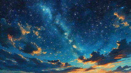 Fototapeta na wymiar Stunning night sky with vibrant clouds and twinkling stars, evoking feelings of serenity and wonder