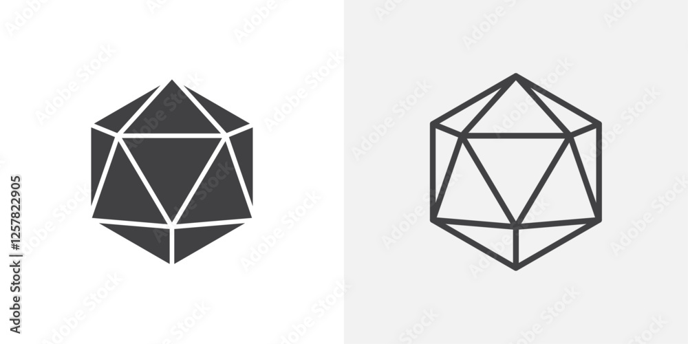 Poster dice d20 icons vectors illustrations in black fill and liner versions