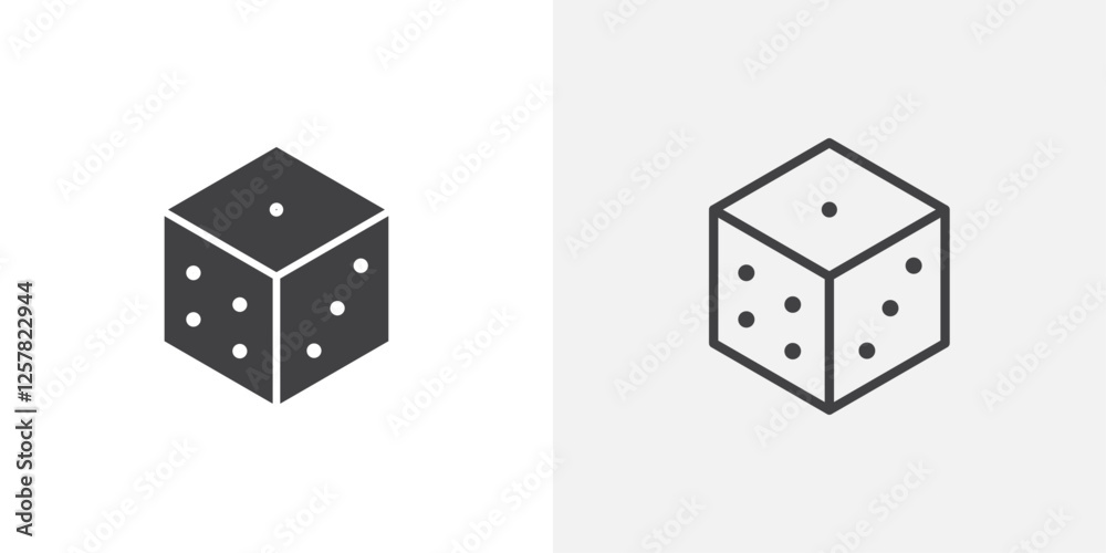 Poster dice icons vectors illustrations in black fill and liner versions