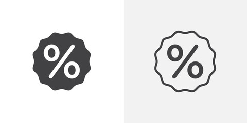 Discount icons vectors illustrations in black fill and liner versions