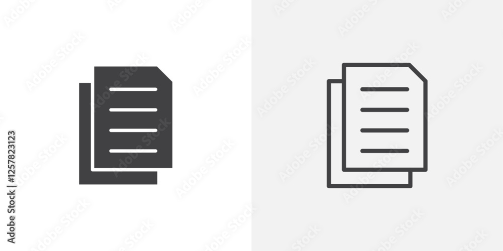 Poster Duplicate icons vectors illustrations in black fill and liner versions