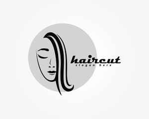 creative beauty logo, woman's face with bangs, logo design template