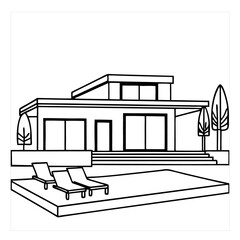 A modern summer villa with a large swimming pool