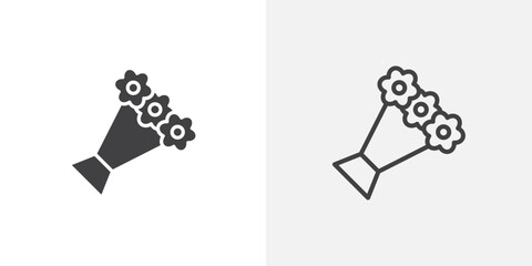 Flower bouquet icons vectors illustrations in black fill and liner versions