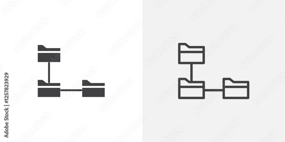 Poster folder tree icons vectors illustrations in black fill and liner versions