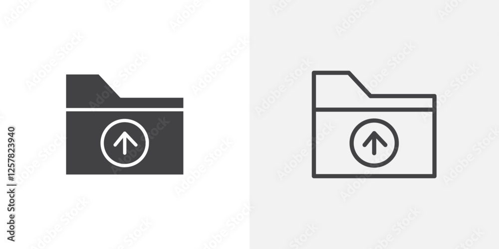 Poster folder upload icons vectors illustrations in black fill and liner versions