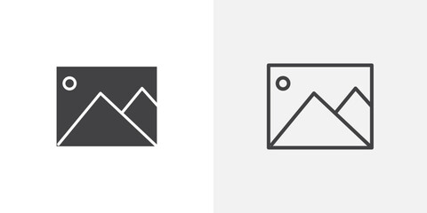 Gallery icons vectors illustrations in black fill and liner versions