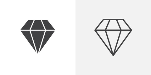 Gem icons vectors illustrations in black fill and liner versions