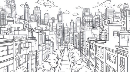 City street view, buildings, skyscrapers, urban landscape, illustration, design