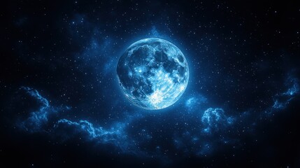 Blue moon night sky cosmic art, space fantasy