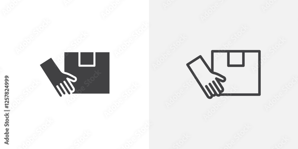 Poster hand holding box icons vectors illustrations in black fill and liner versions