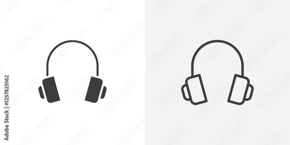 Poster headset icons vectors illustrations in black fill and liner versions