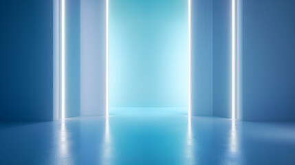 abstract blue background glowing white lines reflections floor empty room design