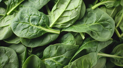 Fresh spinach leaves creating vibrant green background for healthy eating