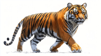 Obraz premium a tiger walking across a white surface