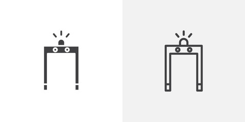 Metal detector icons vectors illustrations in black fill and liner versions