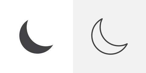 Moon icons vectors illustrations in black fill and liner versions