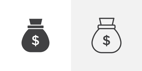 Money bag icons vectors illustrations in black fill and liner versions