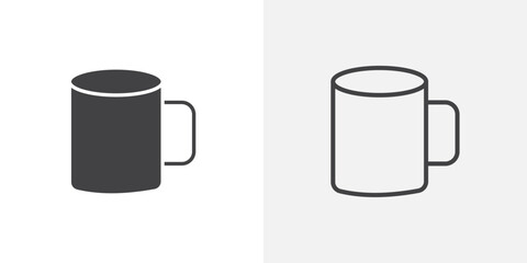 Mug icons vectors illustrations in black fill and liner versions