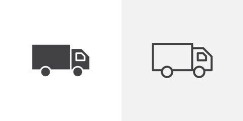 Moving truck icons vectors illustrations in black fill and liner versions