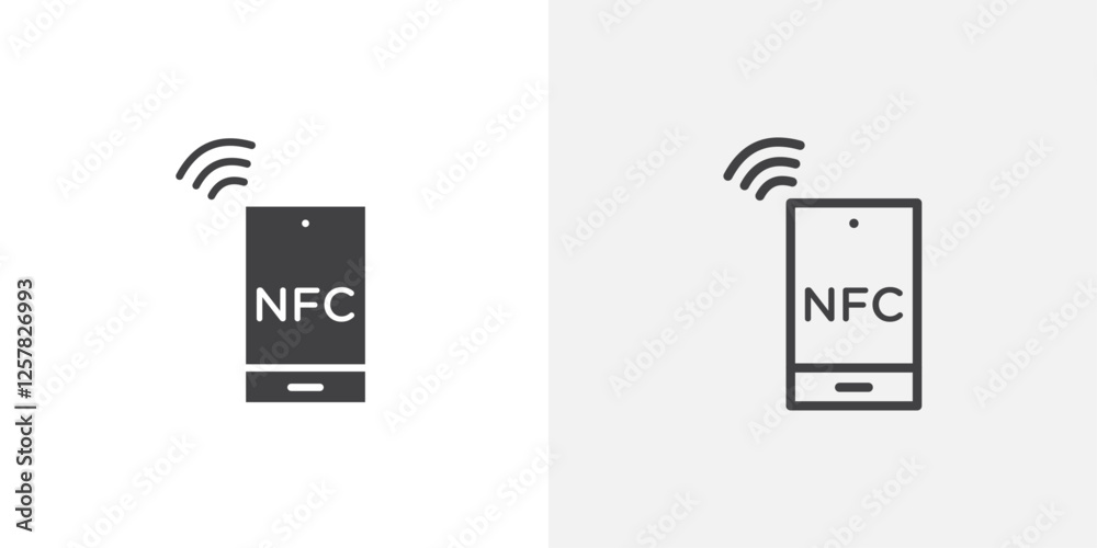 Poster nfc communication icons vectors illustrations in black fill and liner versions