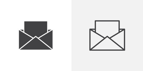 Open envelope icons vectors illustrations in black fill and liner versions
