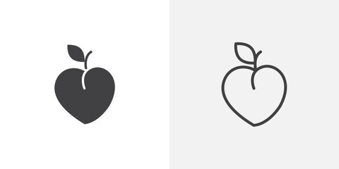 Peach icons vectors illustrations in black fill and liner versions