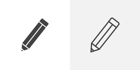 Pencil icons vectors illustrations in black fill and liner versions