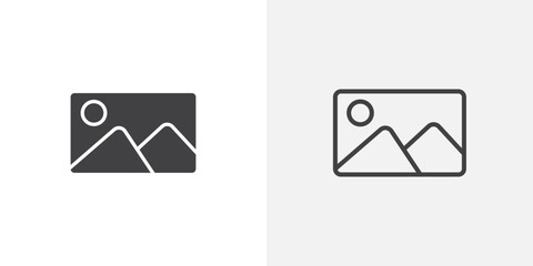 Picture icons vectors illustrations in black fill and liner versions