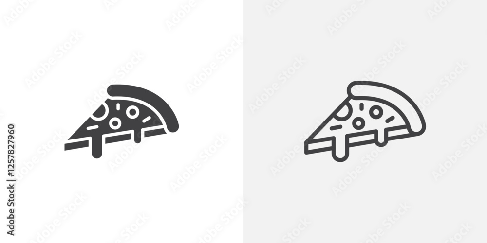 Poster pizza slice icons vectors illustrations in black fill and liner versions