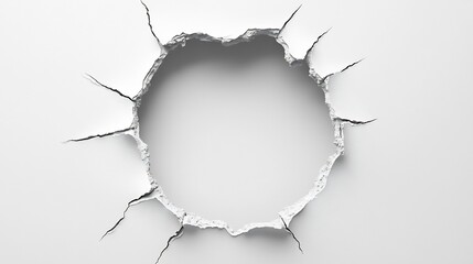 Fototapeta premium Circular hole tears through white surface subtly lit. AI Generated