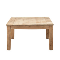 Rustic wooden table on white isolated background.