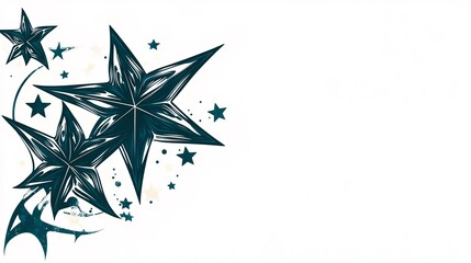 Obraz premium Dark teal stars swirl dynamically across white background creating vibrant design. AI Generated