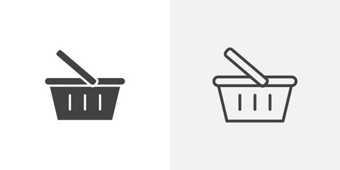 Shopping basket icons vectors illustrations in black fill and liner versions
