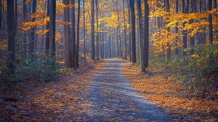 Obraz premium Autumn path forest trail fall leaves nature walk