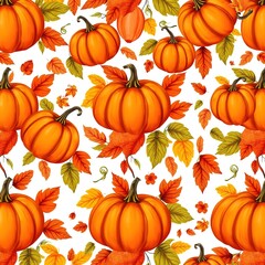 Autumnal Abundance: A Seamless Symphony of Pumpkins and Leaves